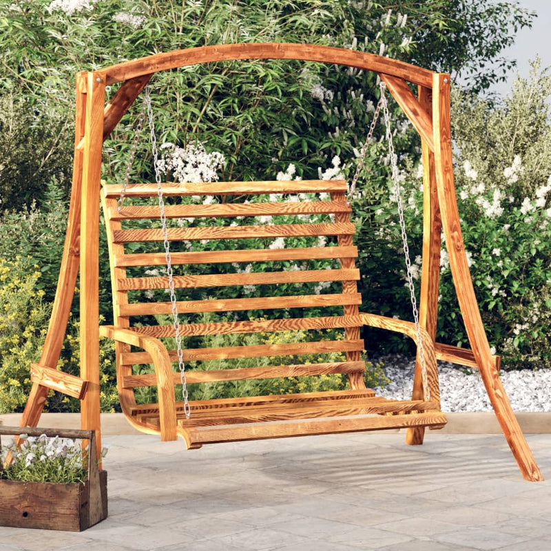 Afbeelding laden in galerijviewer, Vidaxl schommelbank 126x63x92 cm gebogen hout met teakafwerking
