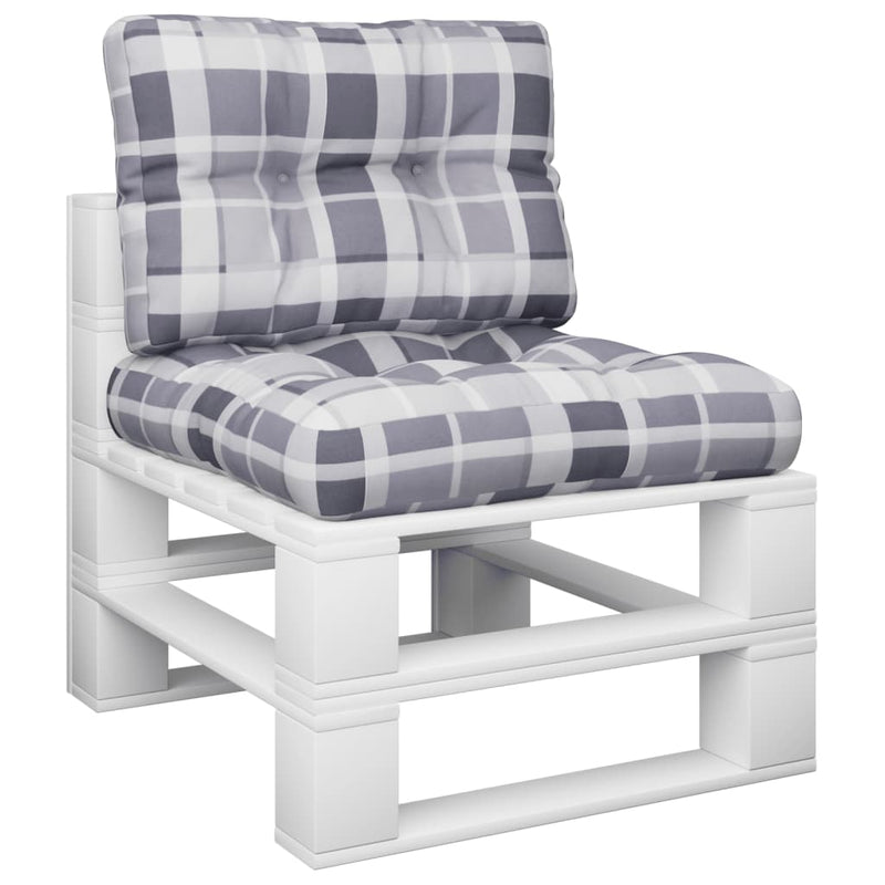 Load image into Gallery viewer, VidaXL Palletkussens 2 st ruitpatroon stof grijs
