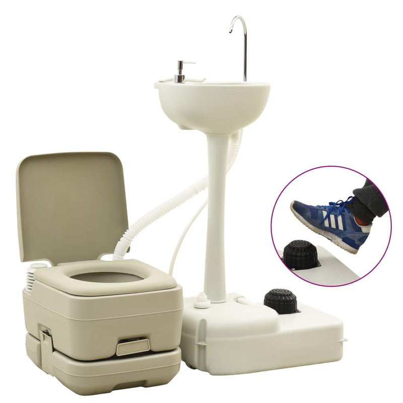 Load image into Gallery viewer, Vidaxl kampeertoilet- en wasbakset 10+10 en 20 l grijs
