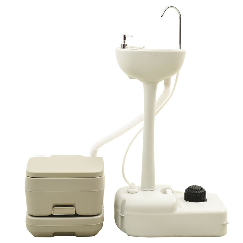 Load image into Gallery viewer, Vidaxl kampeertoilet- en wasbakset 10+10 en 20 l grijs
