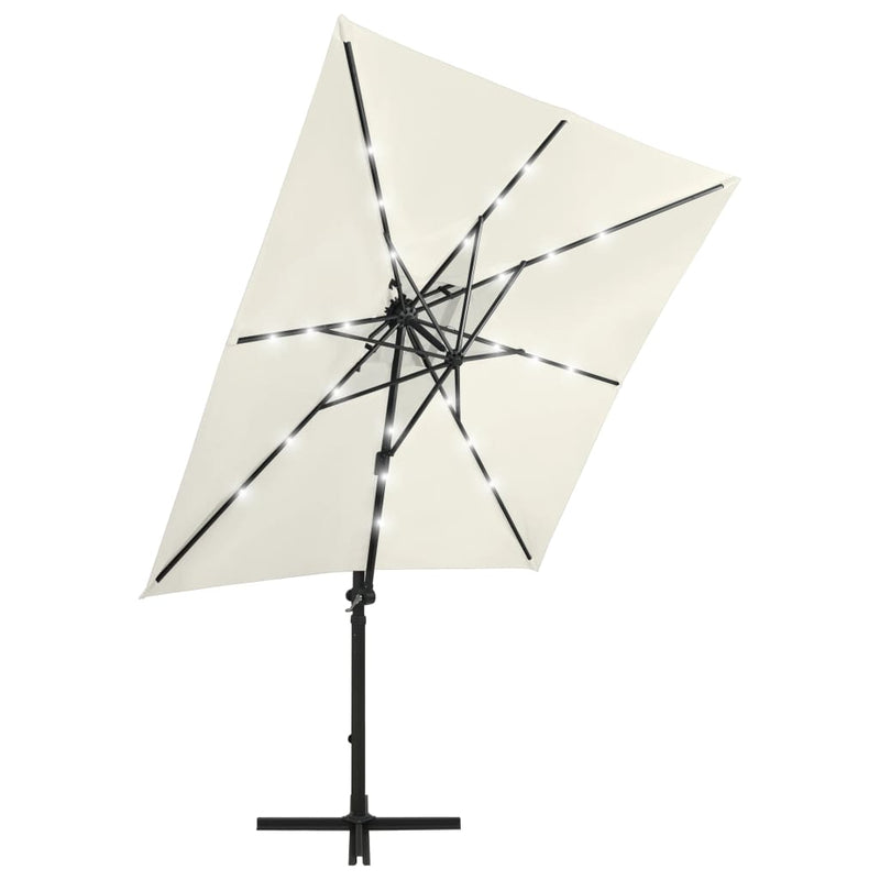 Load image into Gallery viewer, Vidaxl zweefparasol met paal en led-verlichting 250 cm zandkleurig
