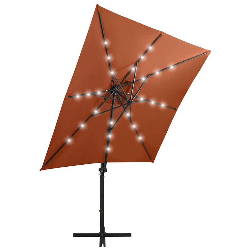 Load image into Gallery viewer, Vidaxl zweefparasol met paal en led-verlichting 250 cm terracottakleur
