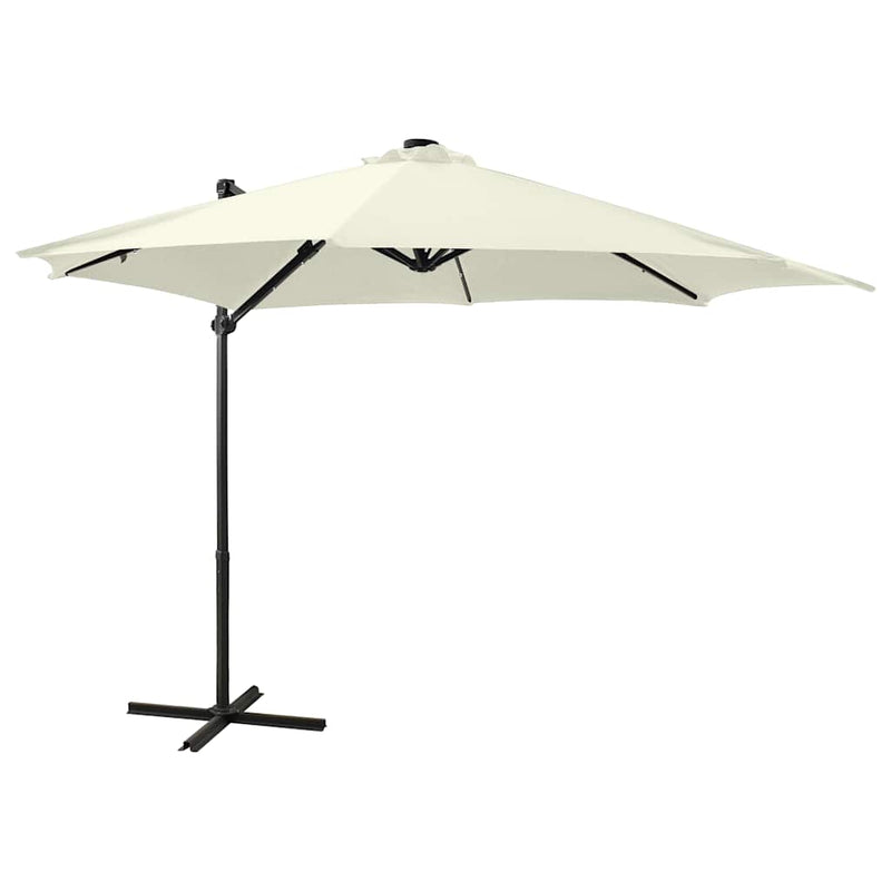 Load image into Gallery viewer, Vidaxl zweefparasol met paal en led-verlichting 300 cm zandkleurig
