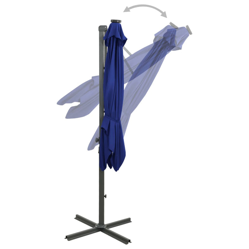 Load image into Gallery viewer, Vidaxl zweefparasol met paal en led-verlichting 300 cm azuurblauw
