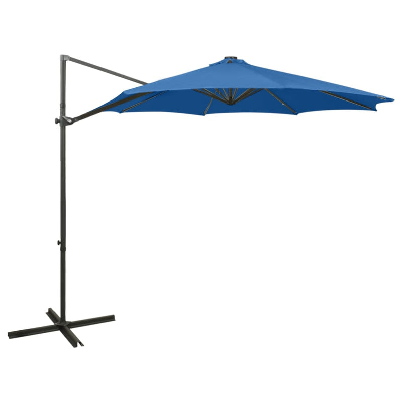Load image into Gallery viewer, Vidaxl zweefparasol met paal en led-verlichting 300 cm azuurblauw
