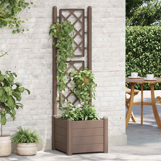 Vidaxl plantenbak met latwerk 43x43x142 cm pp mokka