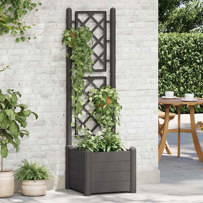Load image into Gallery viewer, Vidaxl plantenbak met latwerk 43x43x142 cm pp antracietkleurig
