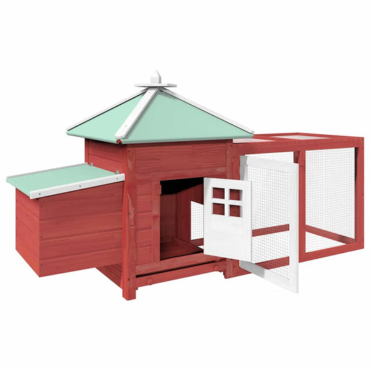 Vidaxl kippenhok met nestkast 190x72x102 massief vurenhout rood