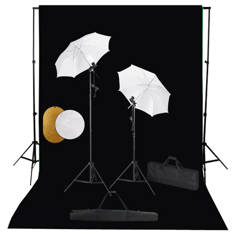 Load image into Gallery viewer, Vidaxl fotostudioset met lampen, paraplu's, achtergrond en reflector
