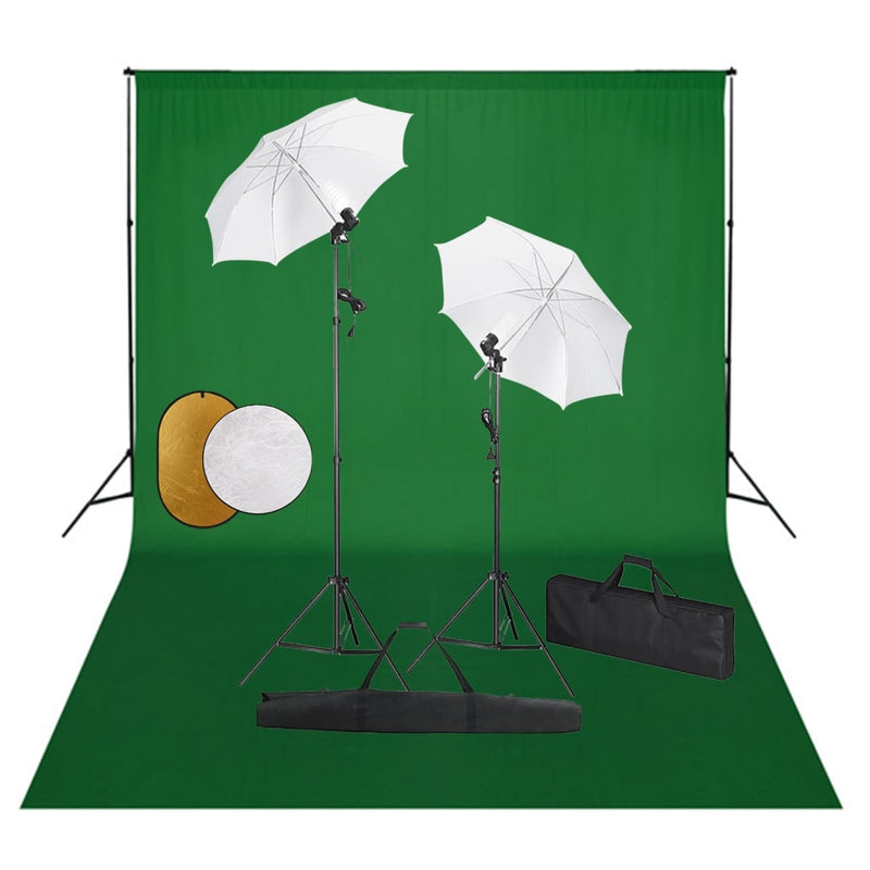 Load image into Gallery viewer, Vidaxl fotostudioset met lampen, paraplu's, achtergrond en reflector
