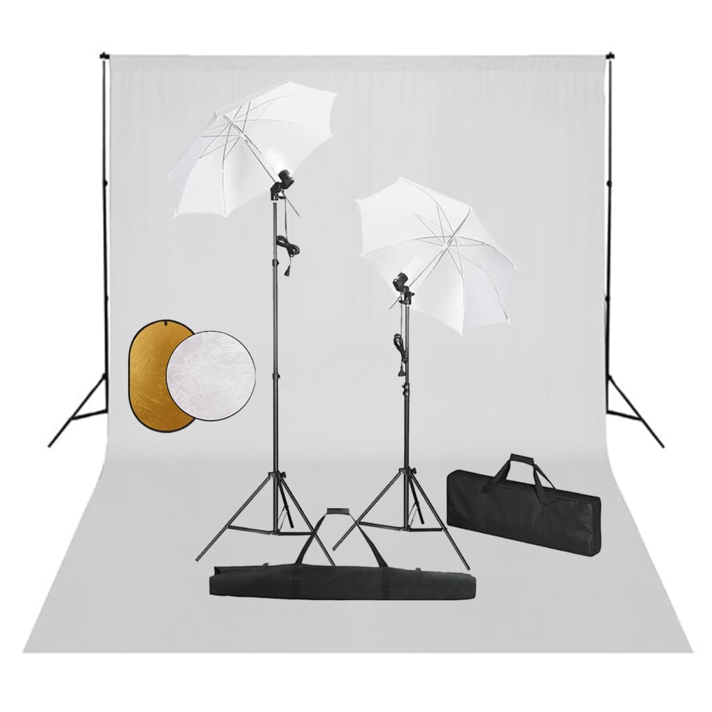 VidaXL Fotostudioset met lampen, paraplu's, achtergrond en reflector