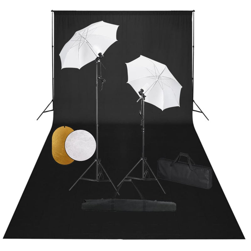 Load image into Gallery viewer, Vidaxl fotostudioset met lampen, paraplu's, achtergrond en reflector
