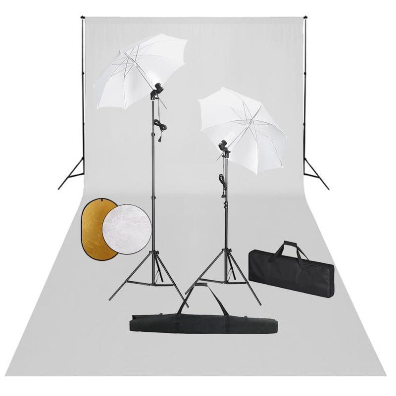 Load image into Gallery viewer, Vidaxl fotostudioset met lampen, paraplu's, achtergrond en reflector
