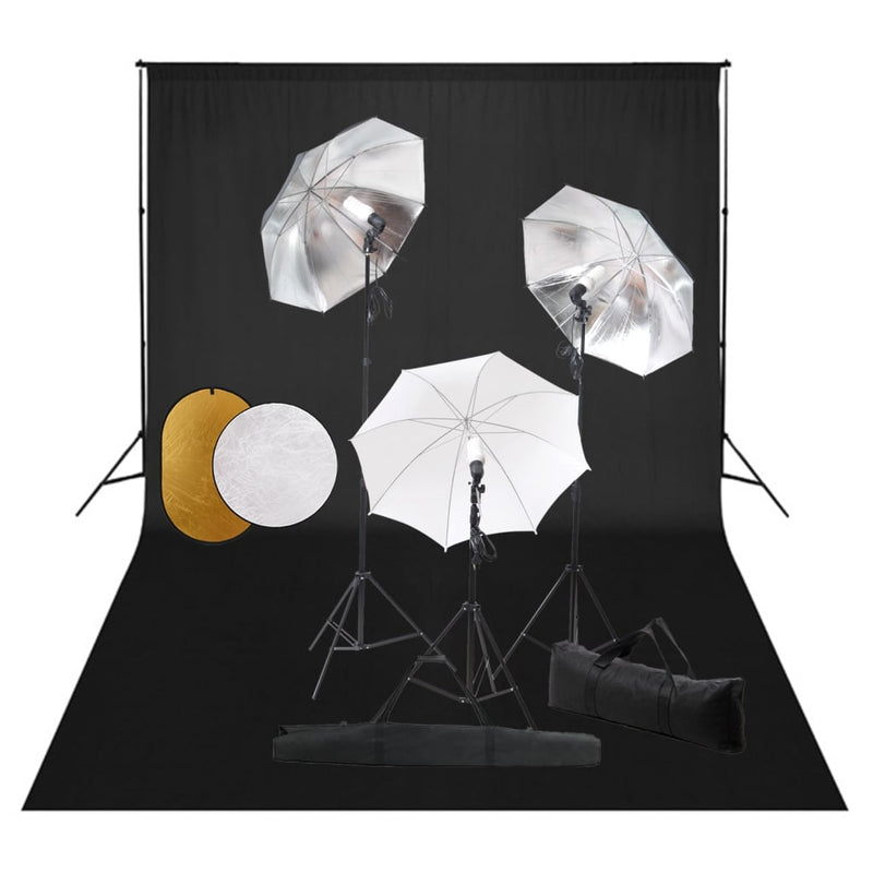 Load image into Gallery viewer, Vidaxl fotostudioset met lampen, paraplu's, achtergrond en reflector
