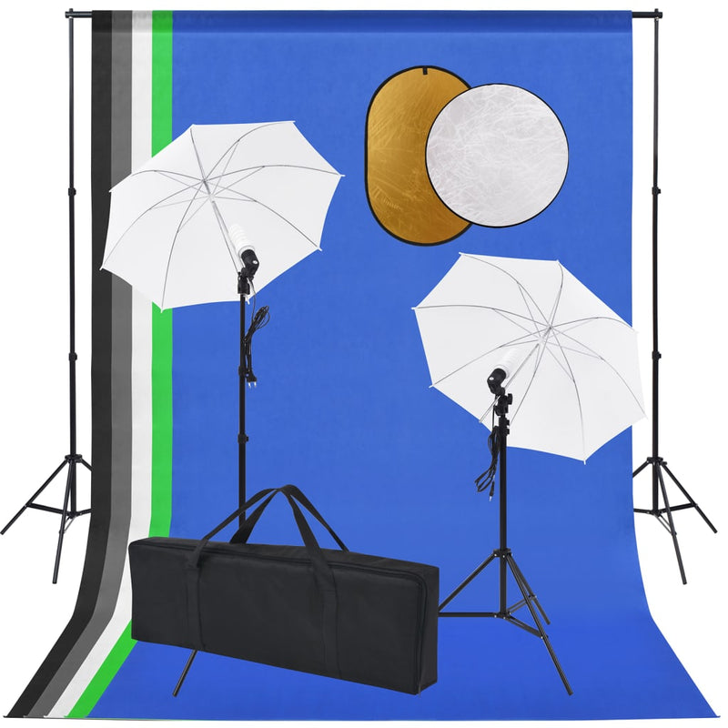 Load image into Gallery viewer, Vidaxl fotostudioset met lampen, paraplu's, achtergrond en reflector

