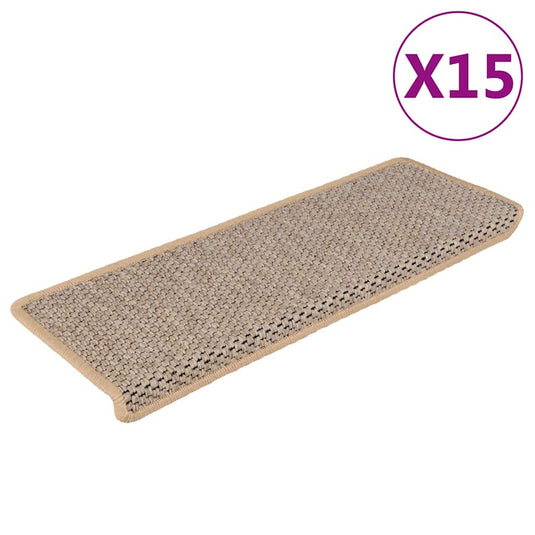Vidaxl trapmatten zelfklevend 15 st sisal-look 65x21x4 cm lichtbeige