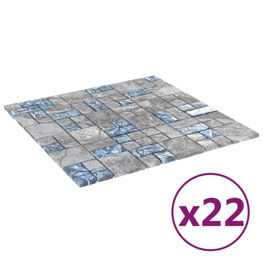 VidaXL Mozaïektegels 22 st 30x30 cm glas grijs en blauw