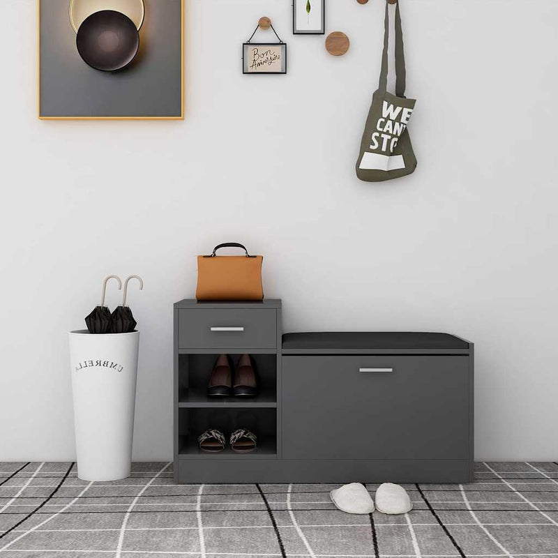 Load image into Gallery viewer, Vidaxl schoenenbank 94,5x31x57 cm bewerkt hout grijs
