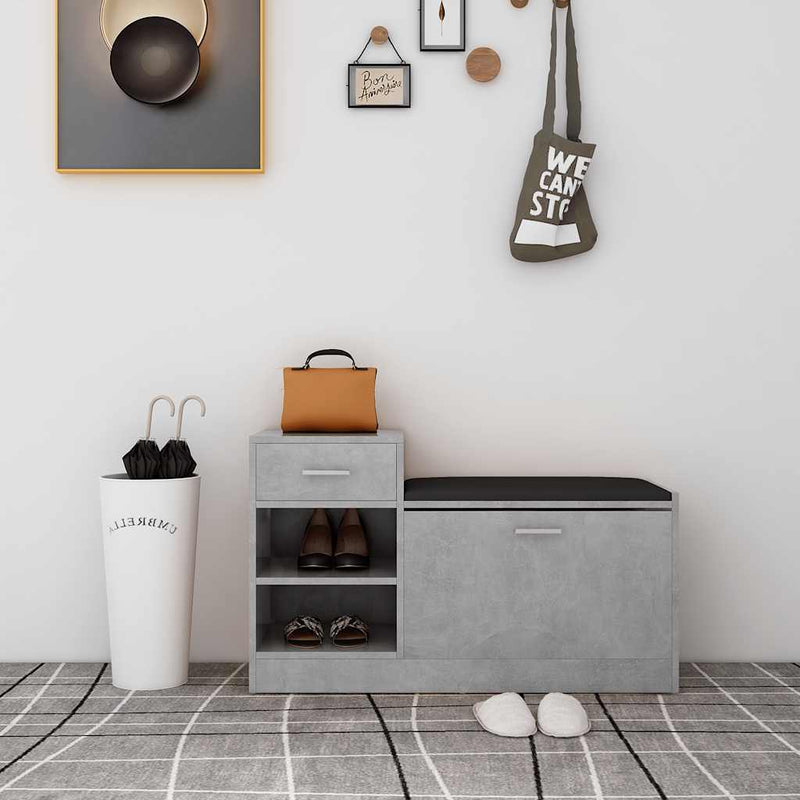 Load image into Gallery viewer, Vidaxl schoenenbank 94,5x31x57 cm bewerkt hout betongrijs
