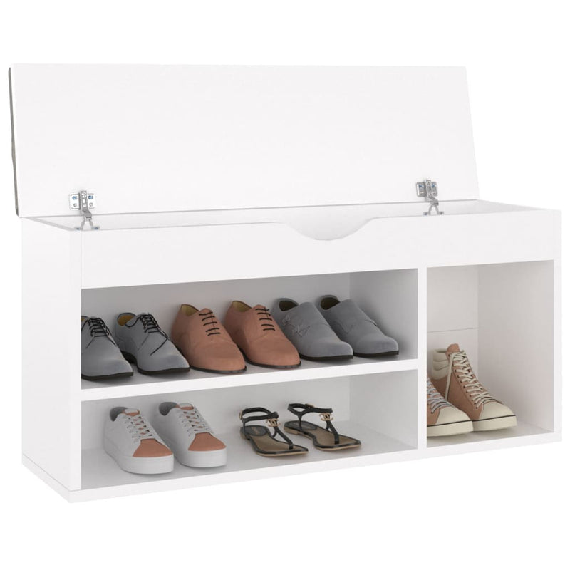 Load image into Gallery viewer, Vidaxl schoenenbank met kussen 104x30x49 cm bewerkt hout wit
