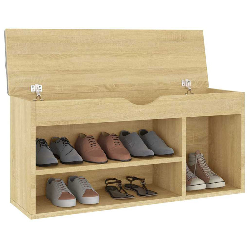 Load image into Gallery viewer, Vidaxl schoenenbank met kussen 104x30x49 cm bewerkt hout sonoma eiken
