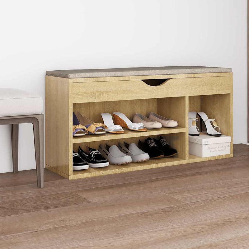 Load image into Gallery viewer, Vidaxl schoenenbank met kussen 104x30x49 cm bewerkt hout sonoma eiken
