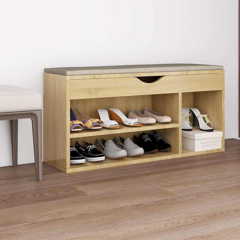 Load image into Gallery viewer, Vidaxl schoenenbank met kussen 104x30x49 cm bewerkt hout sonoma eiken
