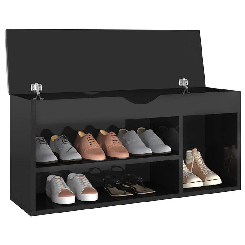 Load image into Gallery viewer, Vidaxl schoenenbank met kussen 104x30x49 cm hout hoogglans zwart
