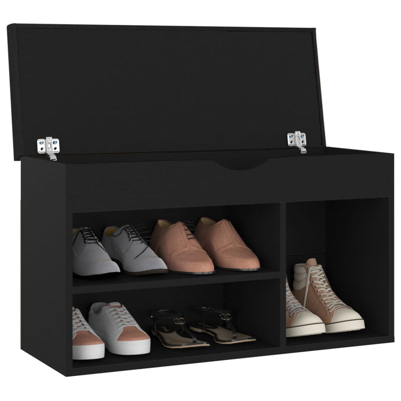 Load image into Gallery viewer, Vidaxl schoenenbank met kussen 80x30x47 cm bewerkt hout zwart
