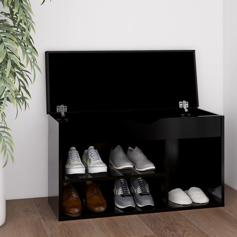 Load image into Gallery viewer, Vidaxl schoenenbank met kussen 80x30x47 cm bewerkt hout zwart
