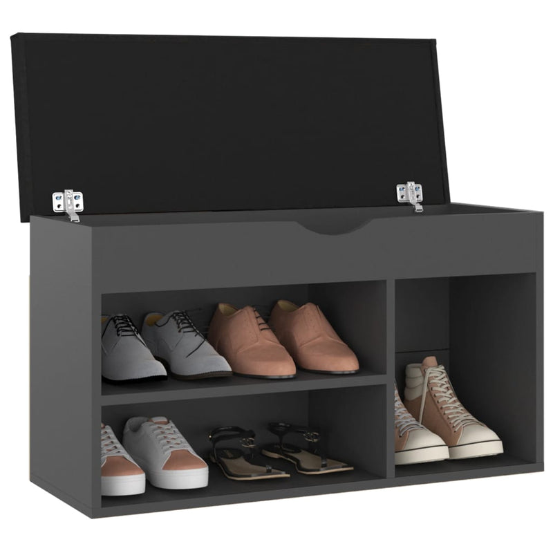 Load image into Gallery viewer, Vidaxl schoenenbank met kussen 80x30x47 cm bewerkt hout grijs
