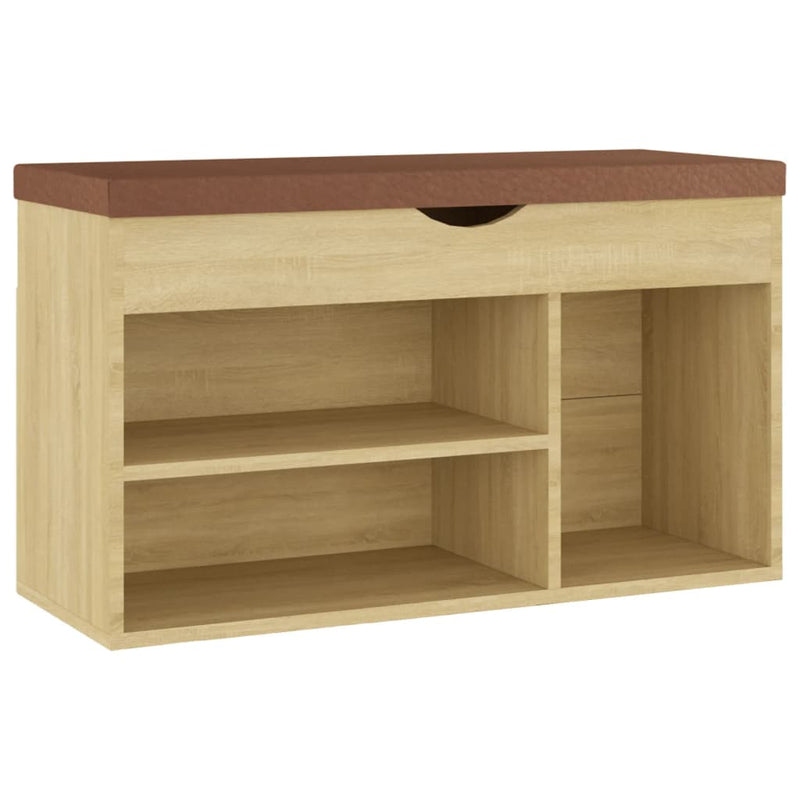 Load image into Gallery viewer, Vidaxl schoenenbank met kussen 80x30x47 cm bewerkt hout sonoma eiken
