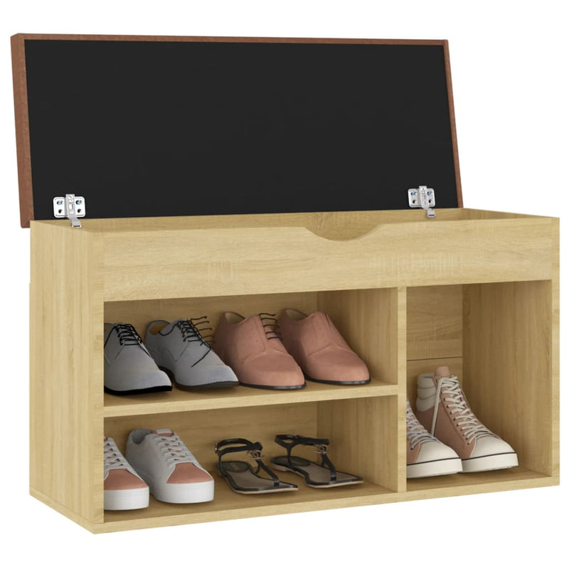 Load image into Gallery viewer, Vidaxl schoenenbank met kussen 80x30x47 cm bewerkt hout sonoma eiken
