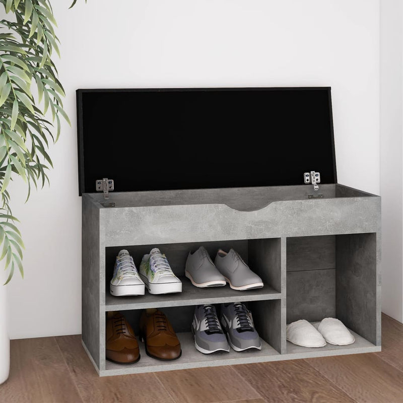 Load image into Gallery viewer, Vidaxl schoenenbank met kussen 80x30x47 cm bewerkt hout betongrijs
