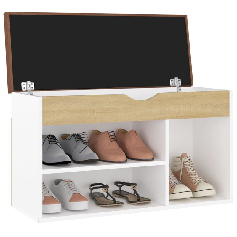 Load image into Gallery viewer, Vidaxl schoenenbank met kussen 80x30x47 cm hout wit sonoma eiken
