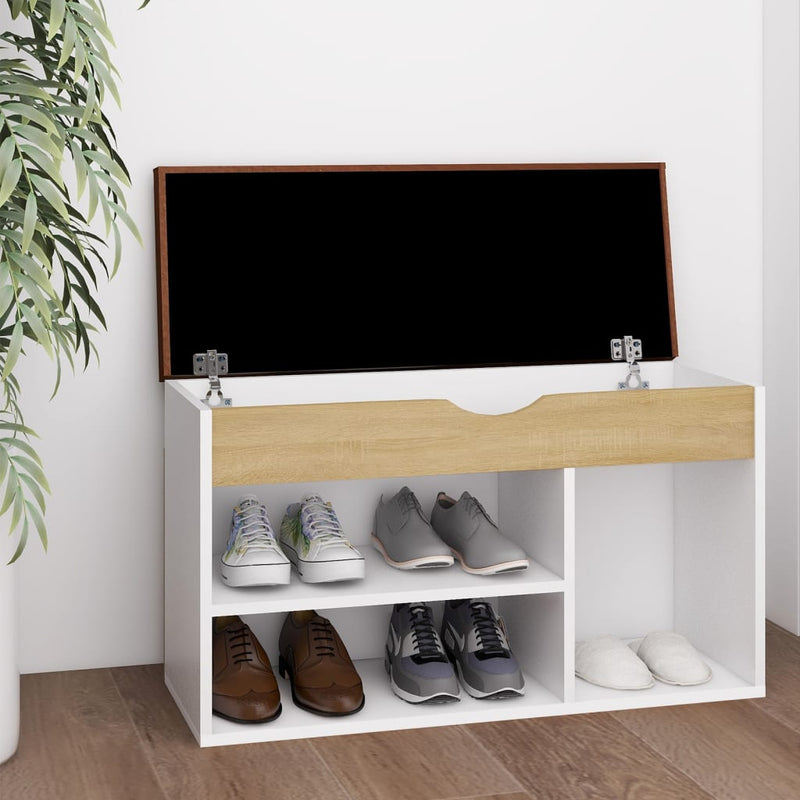 Load image into Gallery viewer, Vidaxl schoenenbank met kussen 80x30x47 cm hout wit sonoma eiken
