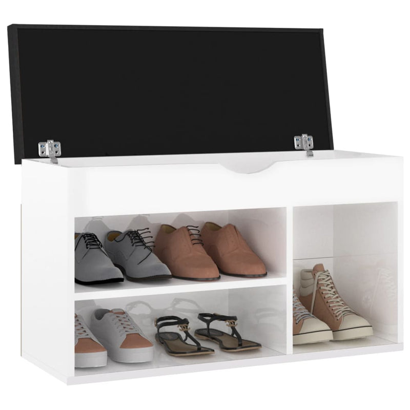 Load image into Gallery viewer, Vidaxl schoenenbank met kussen 80x30x47 cm bewerkt hout hoogglans wit
