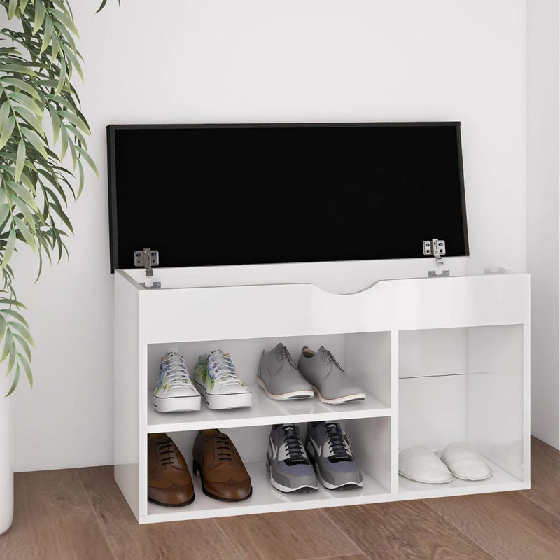 Load image into Gallery viewer, Vidaxl schoenenbank met kussen 80x30x47 cm bewerkt hout hoogglans wit
