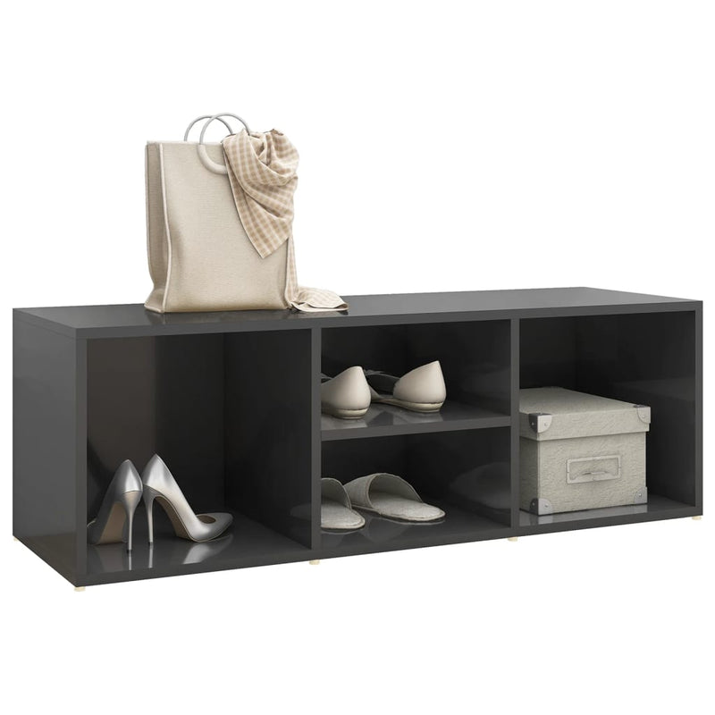 Load image into Gallery viewer, VidaXL Schoenenopbergbank 105x35x35 cm bewerkt hout hoogglans grijs
