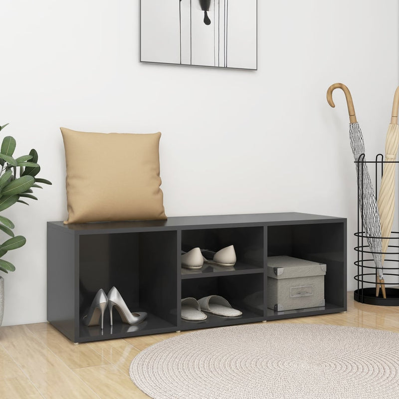 Load image into Gallery viewer, VidaXL Schoenenopbergbank 105x35x35 cm bewerkt hout hoogglans grijs
