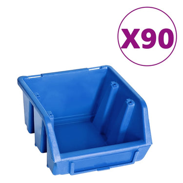 Vidaxl 96-delige opslagbakkenset met wandpanelen blauw en zwart