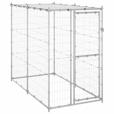 Vidaxl hondenkennel buiten met dak 110x220x180 cm gegalvaniseerd staal