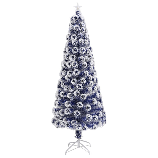 Vidaxl kunstkerstboom met verlichting 210 cm glasvezel wit en blauw