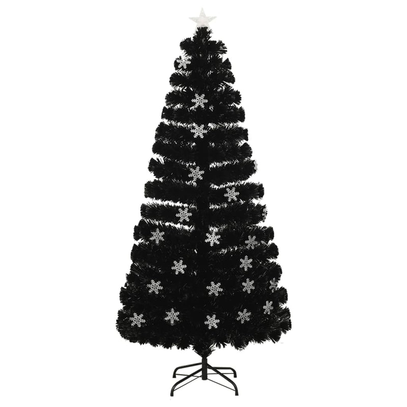 Load image into Gallery viewer, VidaXL Kerstboom met LED-sneeuwvlokken 150 cm glasvezel zwart
