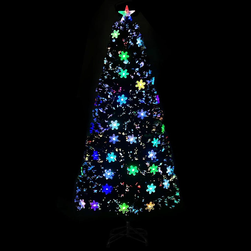 Load image into Gallery viewer, VidaXL Kerstboom met LED-sneeuwvlokken 150 cm glasvezel zwart
