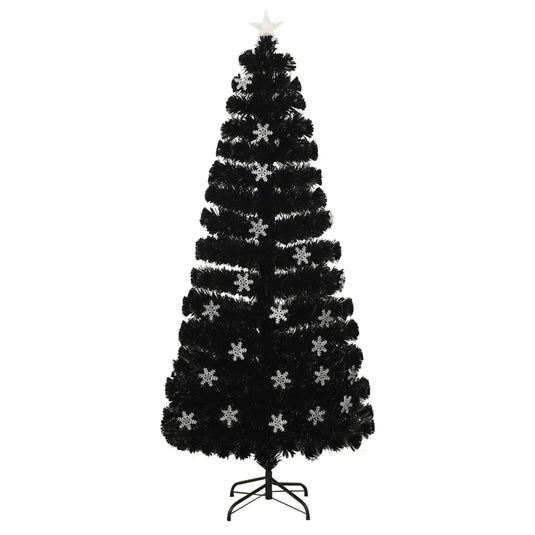 Vidaxl kerstboom met led-sneeuwvlokken 180 cm glasvezel zwart