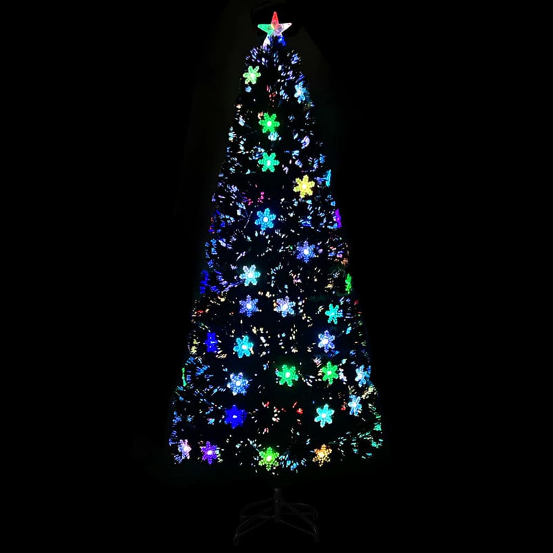 Load image into Gallery viewer, VidaXL Kerstboom met LED-sneeuwvlokken 210 cm glasvezel zwart
