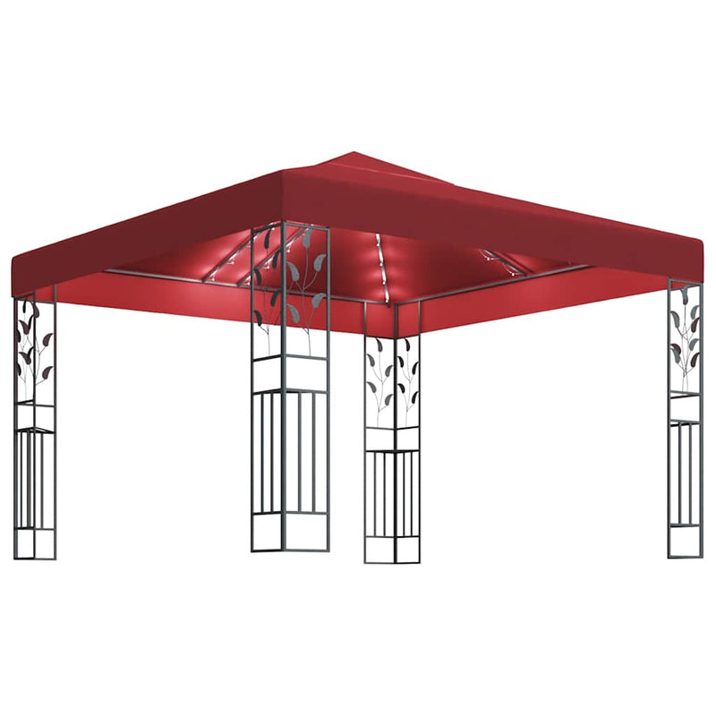 Load image into Gallery viewer, Vidaxl prieel met led-lichtslinger 3x3 m wijnrood
