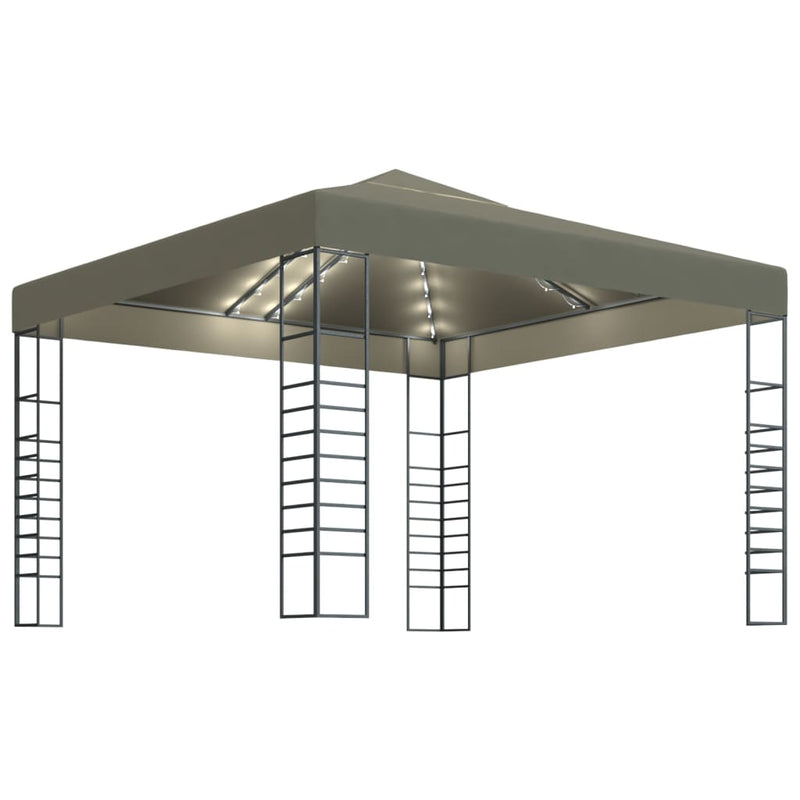 Afbeelding laden in galerijviewer, Vidaxl tuinpaviljoen met led-lichtslinger 3x3 m taupe

