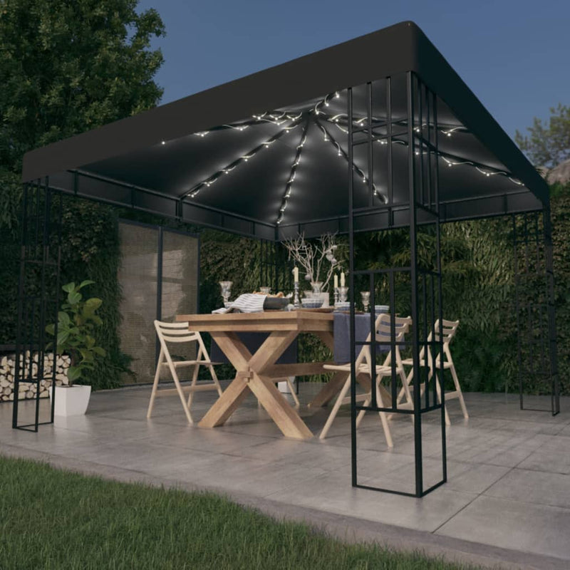 Load image into Gallery viewer, VidaXL Prieel met LED-lichtslinger 3x3 m antracietkleurig
